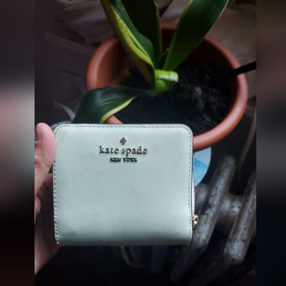 kate spade pastel mint zip cardholder with ID window